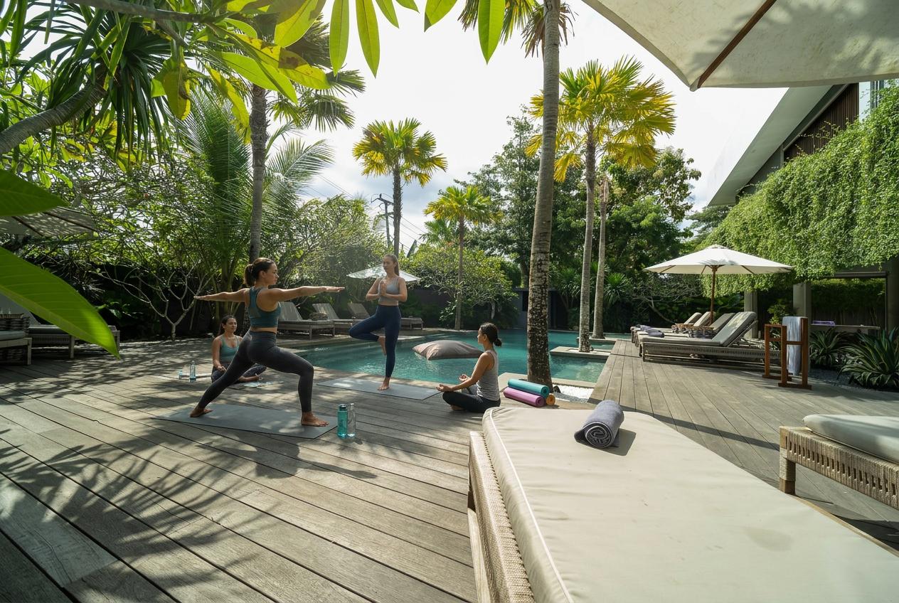 Yoga session by the pool at Address Bali Villa